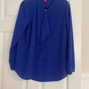 Vince Camuto Royal Blue Ruffle Front Long-Sleeve Blouse